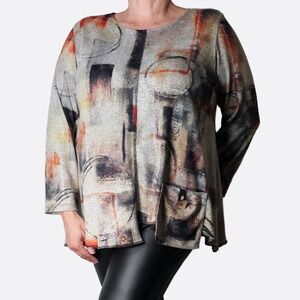 Art To Wear‎ Knit Tunic Top XL 1X Jess & Jane Abstract Geometric Mid-Century Art